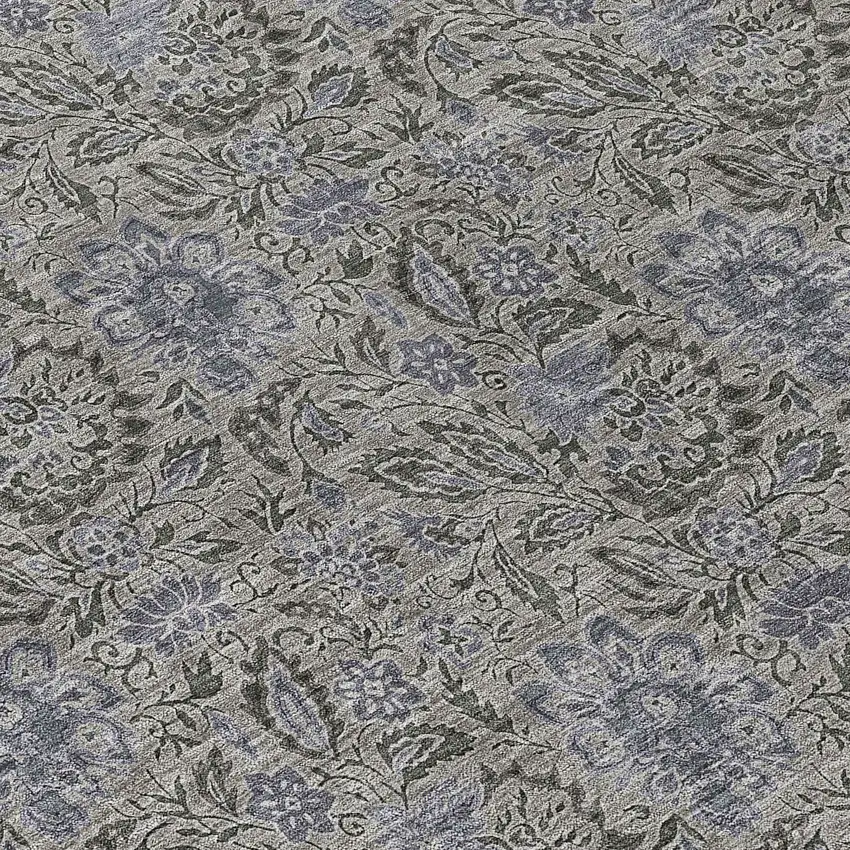 8' Khaki Taupe And Gray Round Floral Washable Indoor Outdoor Area Rug Photo 9