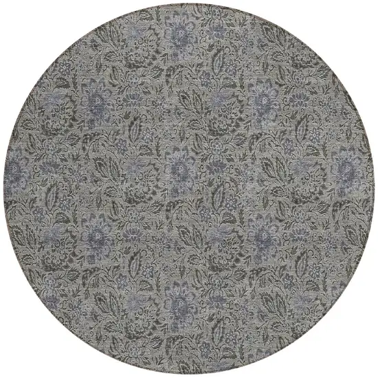 8' Khaki Taupe And Gray Round Floral Washable Indoor Outdoor Area Rug Photo 6