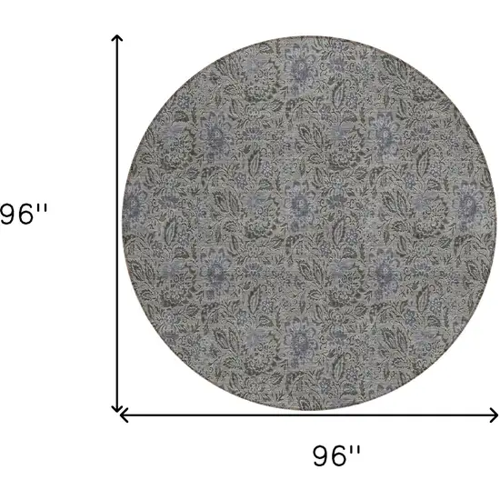 8' Khaki Taupe And Gray Round Floral Washable Indoor Outdoor Area Rug Photo 3