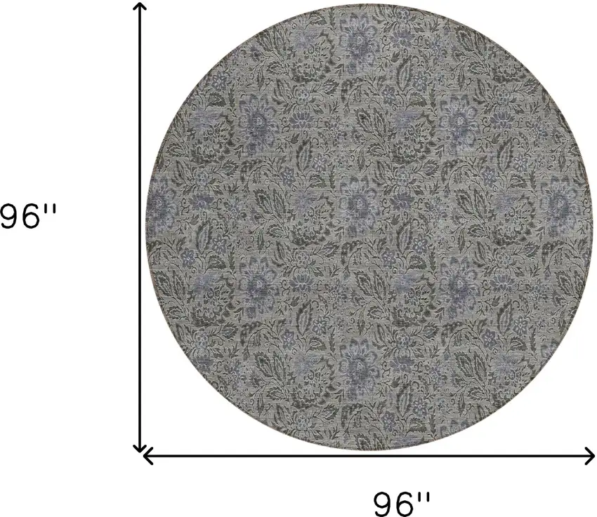8' Khaki Taupe And Gray Round Floral Washable Indoor Outdoor Area Rug Photo 3