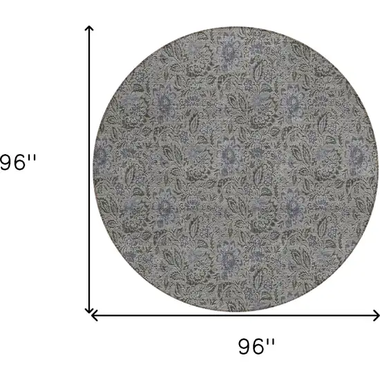 8' Khaki Taupe And Gray Round Floral Washable Indoor Outdoor Area Rug Photo 3