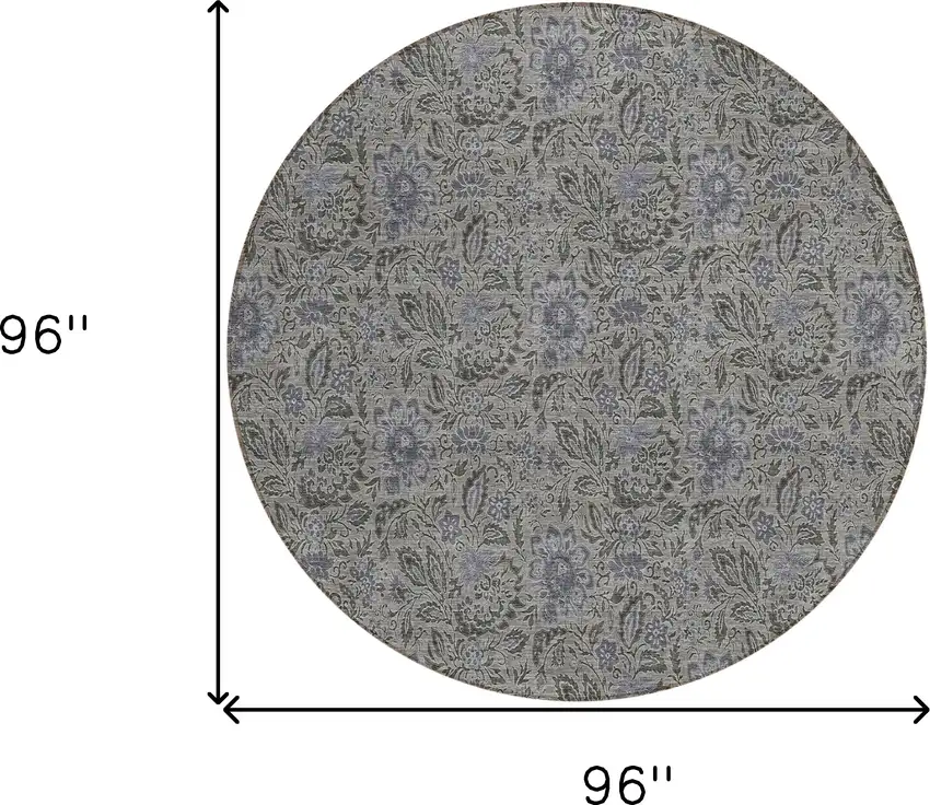 8' Khaki Taupe And Gray Round Floral Washable Indoor Outdoor Area Rug Photo 3