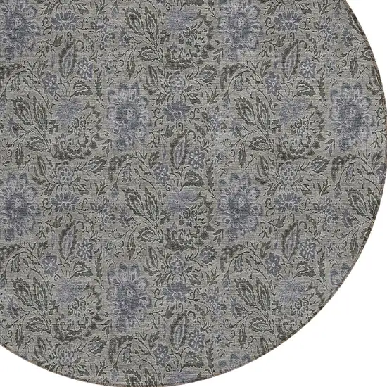 8' Khaki Taupe And Gray Round Floral Washable Indoor Outdoor Area Rug Photo 5