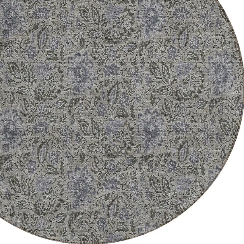 8' Khaki Taupe And Gray Round Floral Washable Indoor Outdoor Area Rug Photo 5