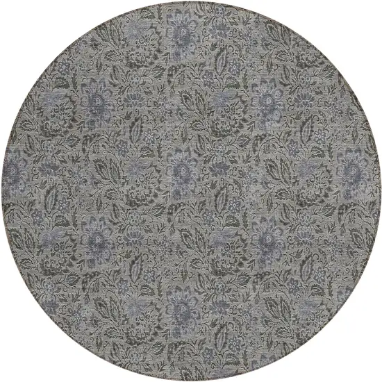 8' Khaki Taupe And Gray Round Floral Washable Indoor Outdoor Area Rug Photo 2
