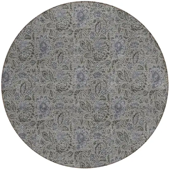 8' Khaki Taupe And Gray Round Floral Washable Indoor Outdoor Area Rug Photo 2