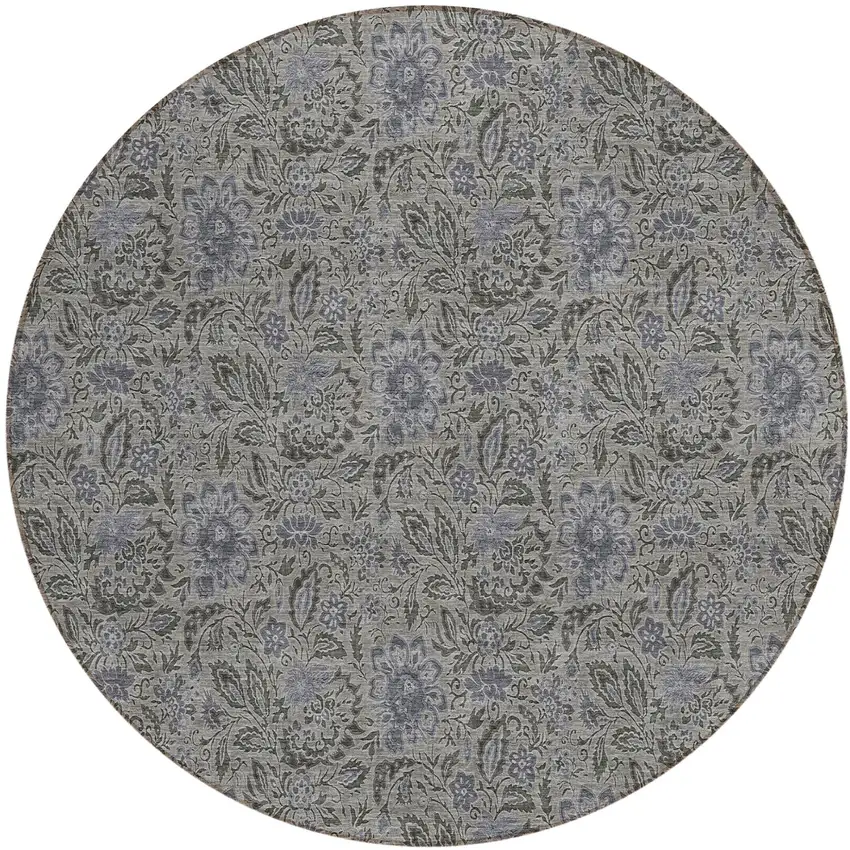 8' Khaki Taupe And Gray Round Floral Washable Indoor Outdoor Area Rug Photo 2
