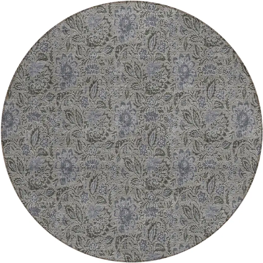8' Khaki Taupe And Gray Round Floral Washable Indoor Outdoor Area Rug Photo 2