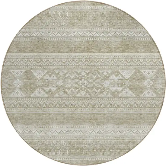 8' Khaki Taupe And Ivory Round Southwestern Washable Indoor Outdoor Area Rug Photo 1
