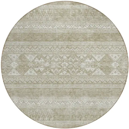 8' Khaki Taupe And Ivory Round Southwestern Washable Indoor Outdoor Area Rug Photo 1