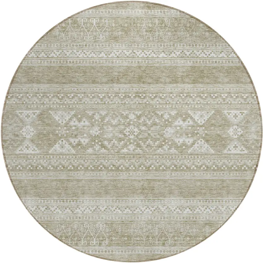 8' Khaki Taupe And Ivory Round Southwestern Washable Indoor Outdoor Area Rug Photo 1