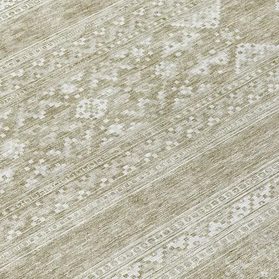 8' Khaki Taupe And Ivory Round Southwestern Washable Indoor Outdoor Area Rug Photo 9