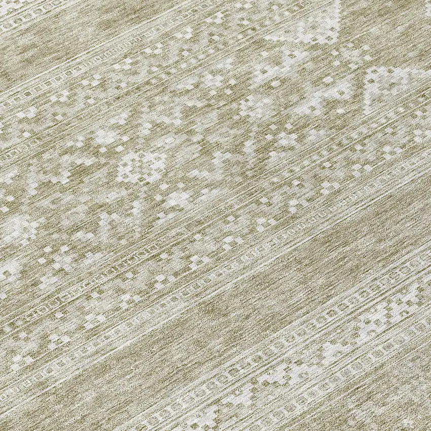8' Khaki Taupe And Ivory Round Southwestern Washable Indoor Outdoor Area Rug Photo 9