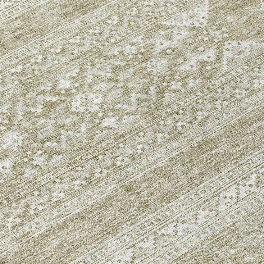 8' Khaki Taupe And Ivory Round Southwestern Washable Indoor Outdoor Area Rug Photo 9