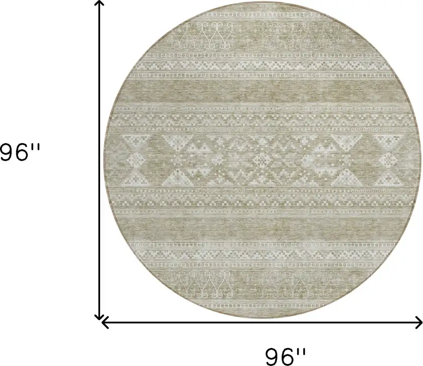 8' Khaki Taupe And Ivory Round Southwestern Washable Indoor Outdoor Area Rug Photo 8