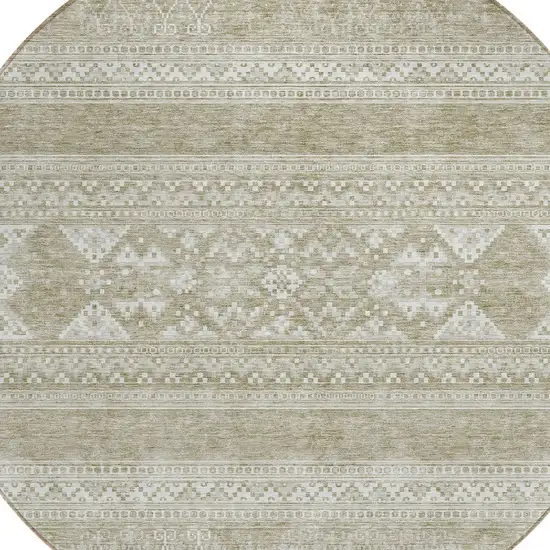 8' Khaki Taupe And Ivory Round Southwestern Washable Indoor Outdoor Area Rug Photo 4