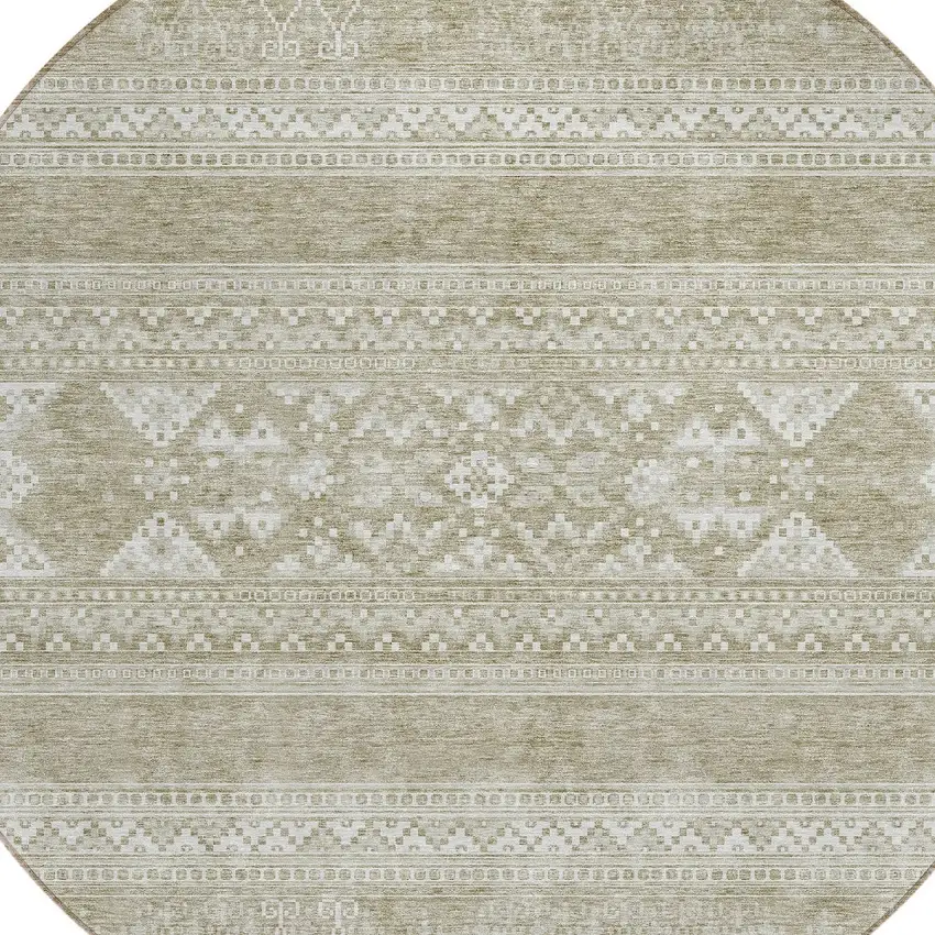 8' Khaki Taupe And Ivory Round Southwestern Washable Indoor Outdoor Area Rug Photo 4