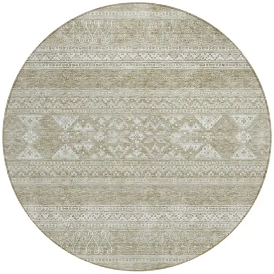 8' Khaki Taupe And Ivory Round Southwestern Washable Indoor Outdoor Area Rug Photo 5
