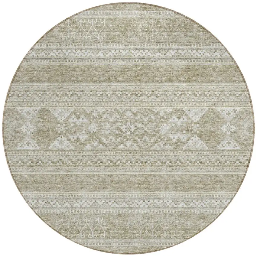 8' Khaki Taupe And Ivory Round Southwestern Washable Indoor Outdoor Area Rug Photo 5