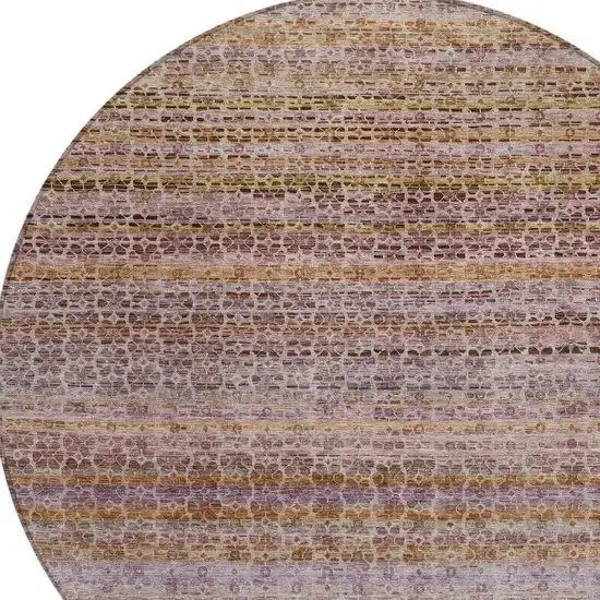 8' Khaki Taupe And Lavender Round Striped Washable Indoor Outdoor Area Rug Photo 5