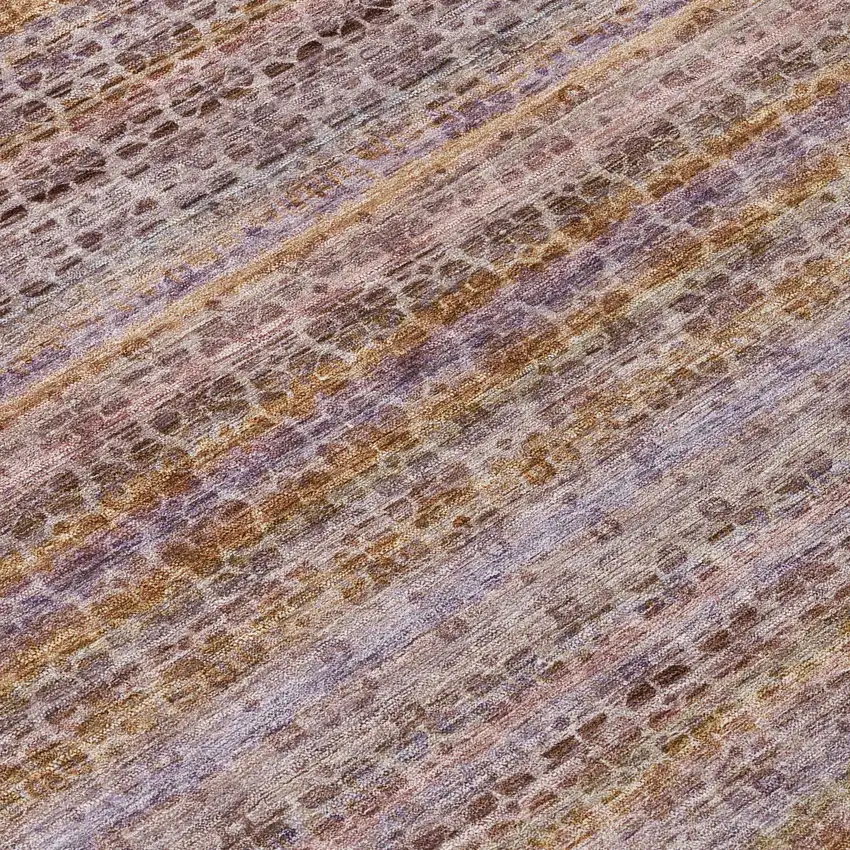 8' Khaki Taupe And Lavender Round Striped Washable Indoor Outdoor Area Rug Photo 9