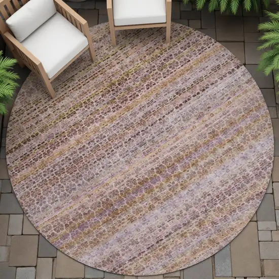 8' Khaki Taupe And Lavender Round Striped Washable Indoor Outdoor Area Rug Photo 6