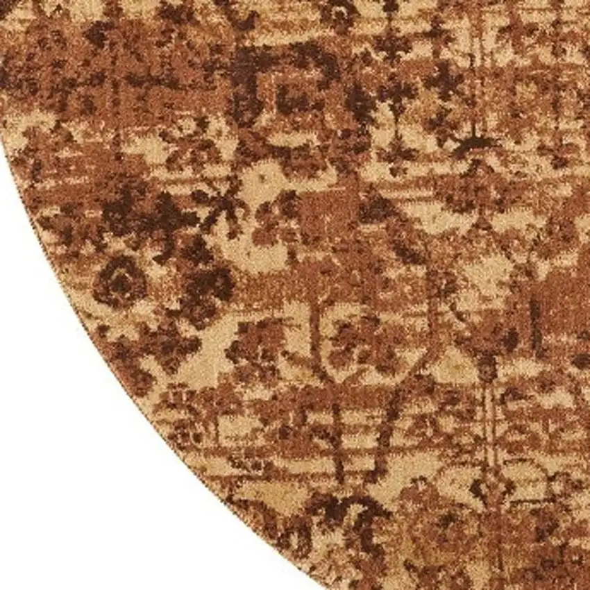 6' Latte And Red Floral Distressed Non Skid Round Rug Photo 3