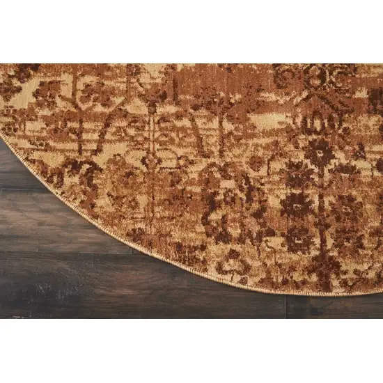 6' Latte And Red Floral Distressed Non Skid Round Rug Photo 8