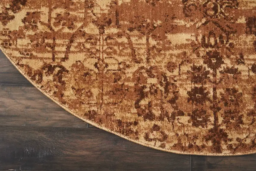 6' Latte And Red Floral Distressed Non Skid Round Rug Photo 8