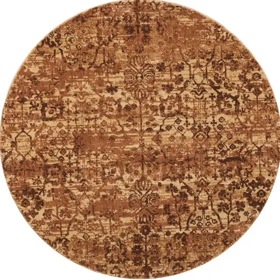 6' Latte And Red Floral Distressed Non Skid Round Rug Photo 2