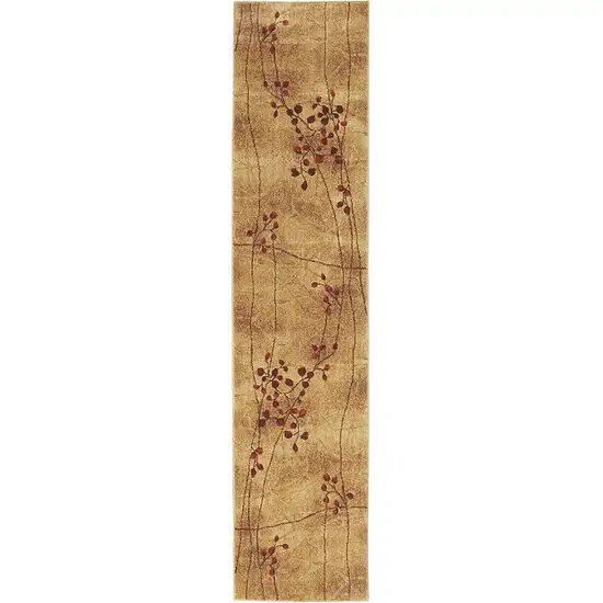 10' Latte Floral Runner Rug Photo 2