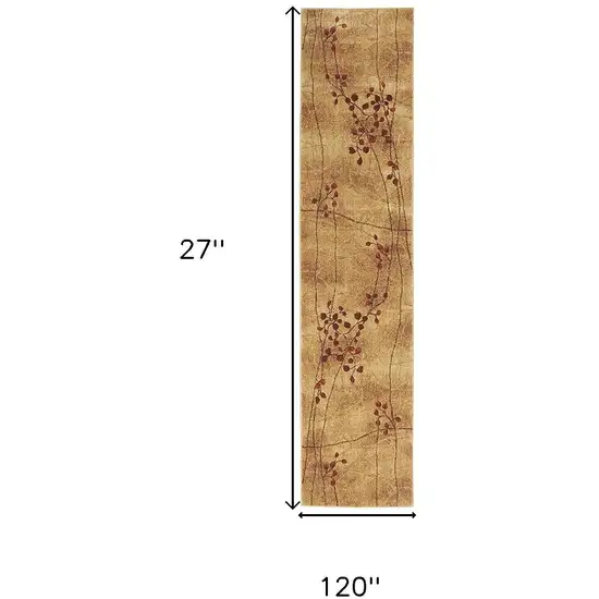 10' Latte Floral Runner Rug Photo 3