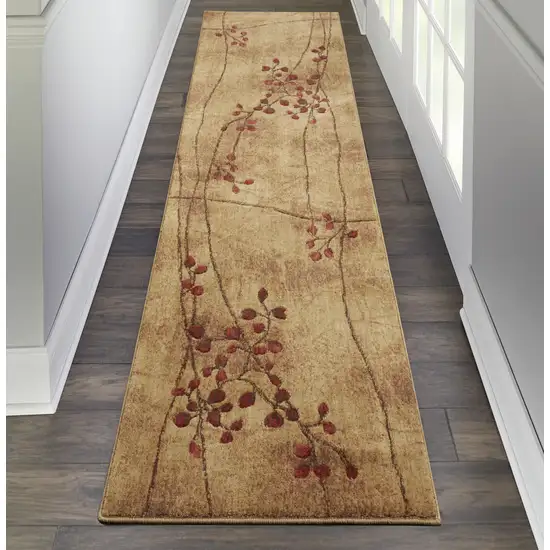 10' Latte Floral Runner Rug Photo 5