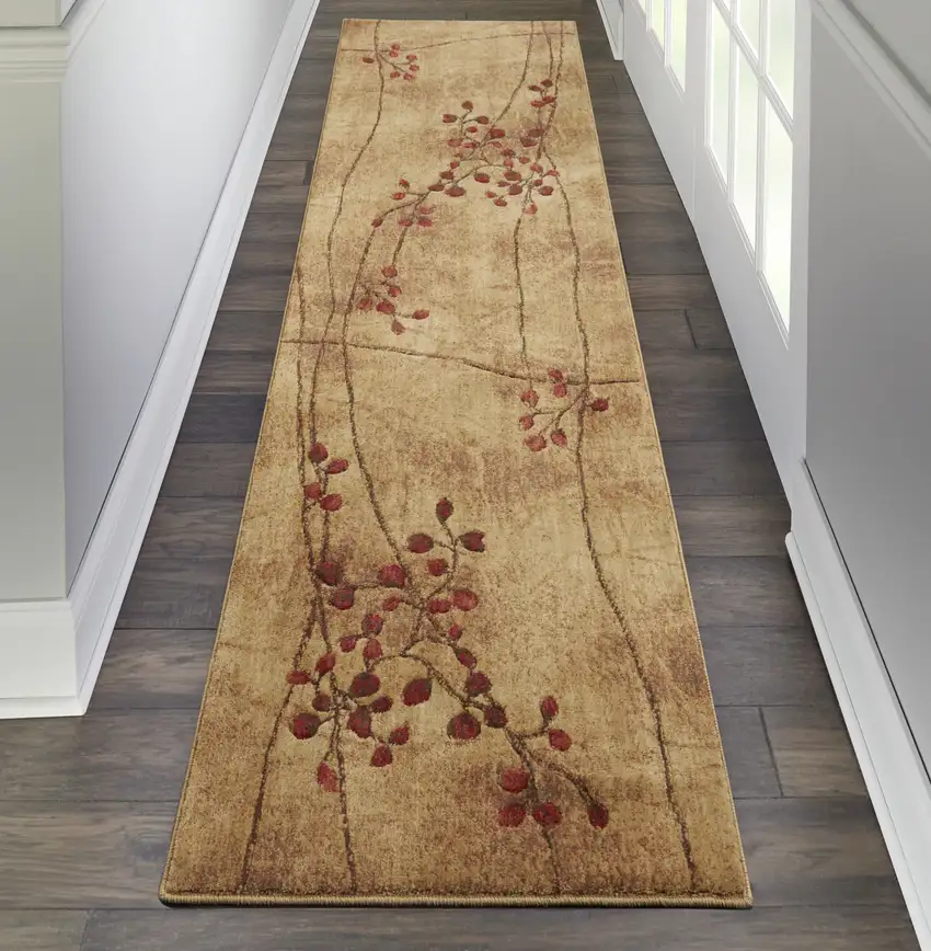 10' Latte Floral Runner Rug Photo 5
