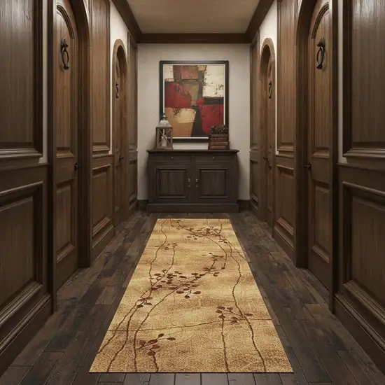 10' Latte Floral Runner Rug Photo 1