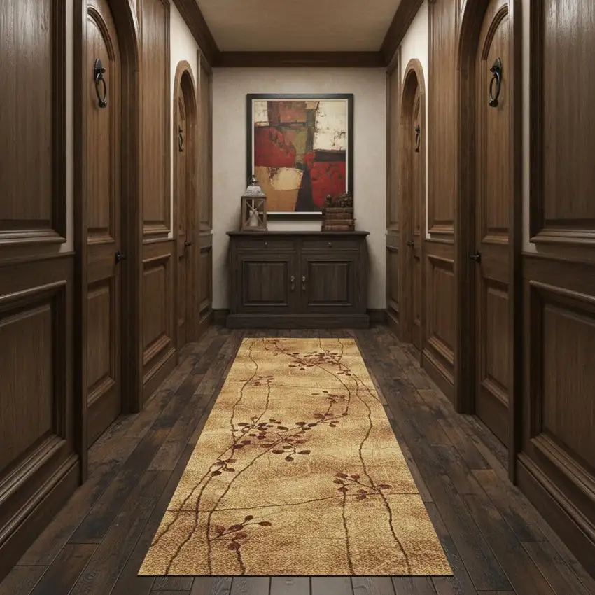 10' Latte Floral Runner Rug Photo 1