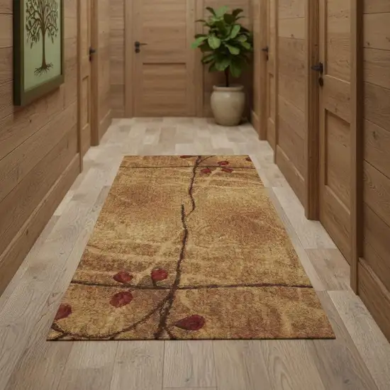 10' Latte Floral Runner Rug Photo 1