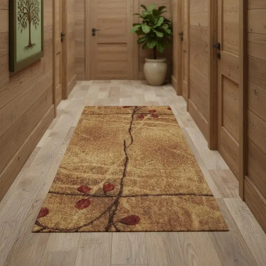 10' Latte Floral Runner Rug Photo 1