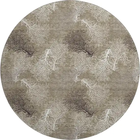 8' Latte Ivory And Gray Geometric Washable Round Rug With UV Protection Photo 1