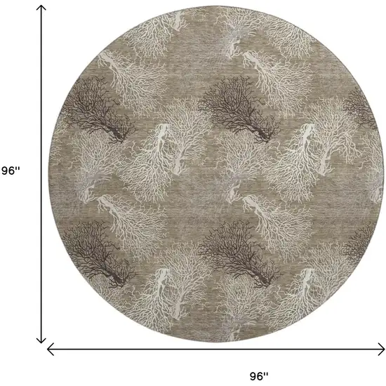 8' Latte Ivory And Gray Geometric Washable Round Rug With UV Protection Photo 8