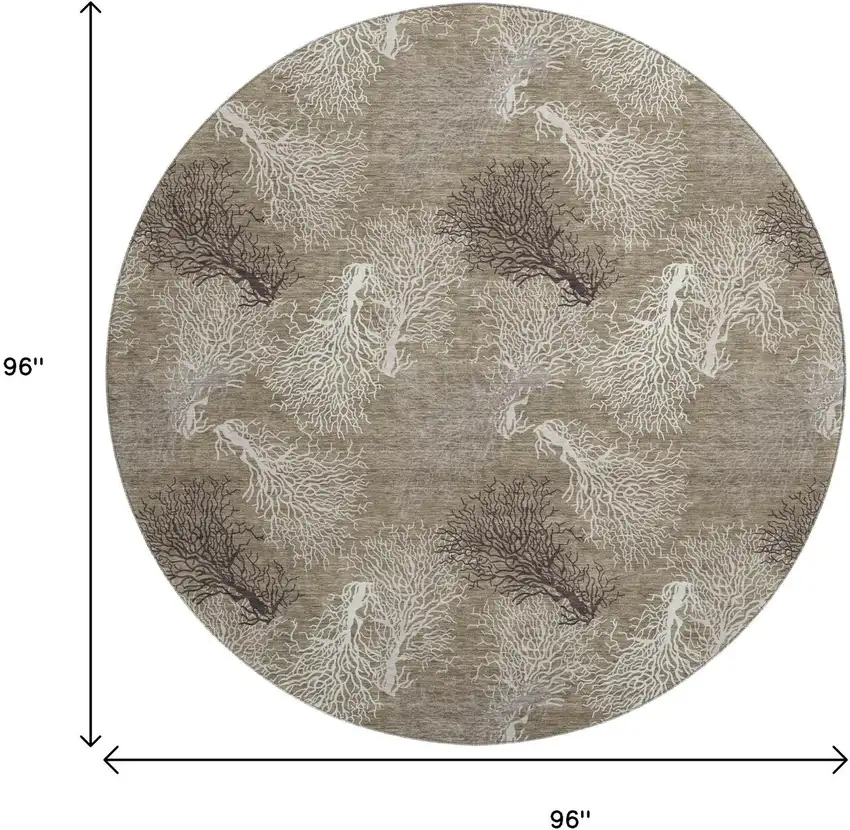 8' Latte Ivory And Gray Geometric Washable Round Rug With UV Protection Photo 8