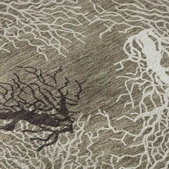 8' Latte Ivory And Gray Geometric Washable Round Rug With UV Protection Photo 7