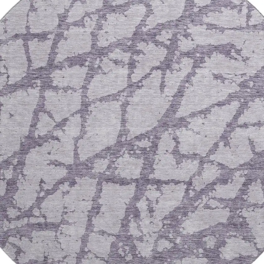 8' Lavender And Beige Abstract Washable Round Rug With UV Protection Photo 2