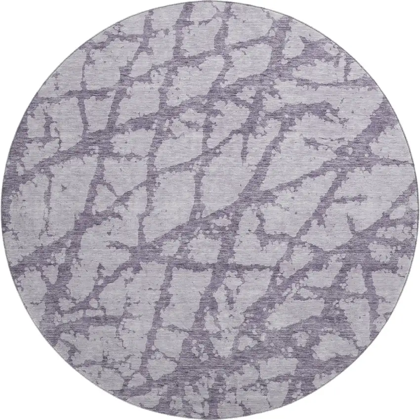 8' Lavender And Beige Abstract Washable Round Rug With UV Protection Photo 1