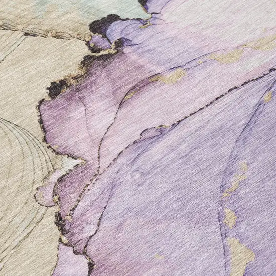 8' Lavender And Beige Round Abstract Washable Indoor Outdoor Area Rug Photo 8
