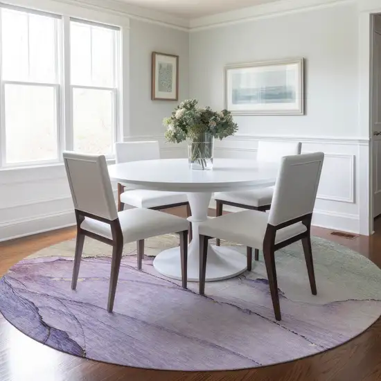8' Lavender And Beige Round Abstract Washable Indoor Outdoor Area Rug Photo 5