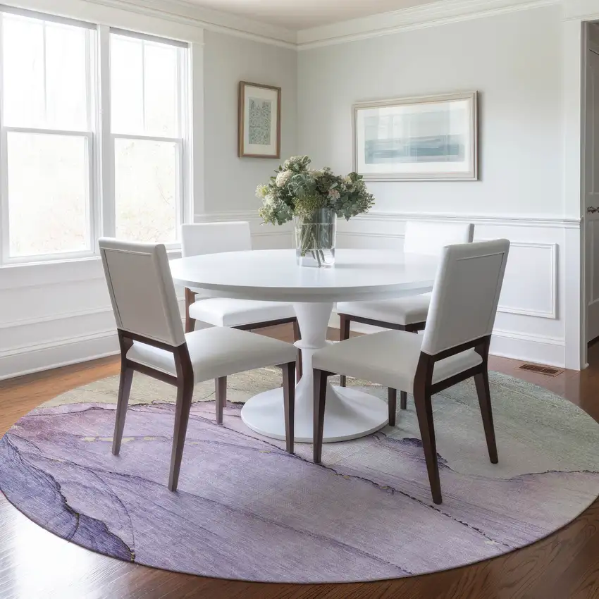 8' Lavender And Beige Round Abstract Washable Indoor Outdoor Area Rug Photo 5