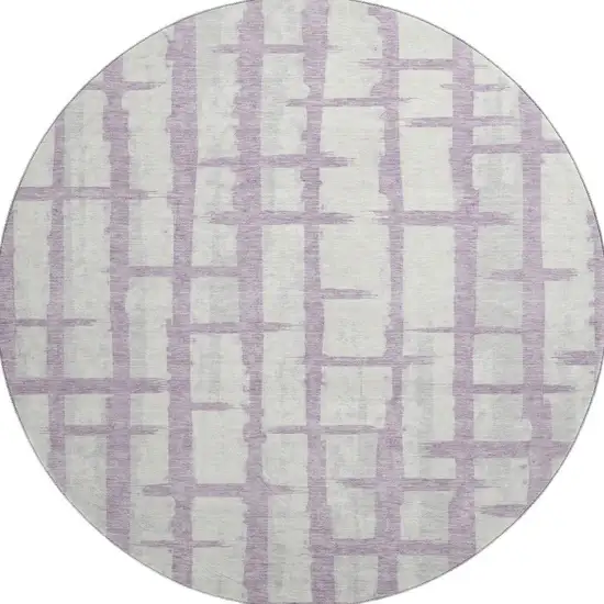 8' Lavender And Beige Striped Washable Round Rug With UV Protection Photo 4