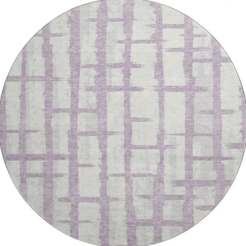 8' Lavender And Beige Striped Washable Round Rug With UV Protection Photo 4