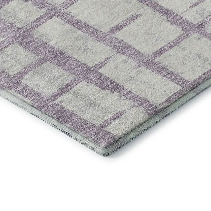 8' Lavender And Beige Striped Washable Round Rug With UV Protection Photo 7